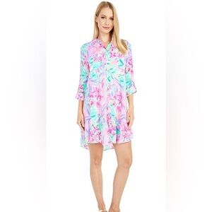 Lilly Pulitzer Natalie Coverup Swim Shirt Dress Pink Size XL
